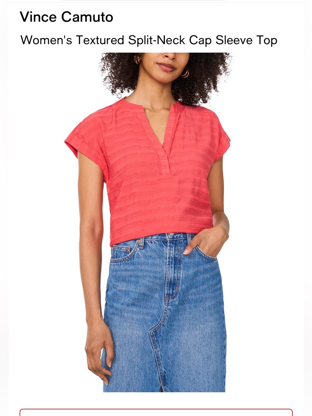 Vince Camuto Coral Textured Split V-Neck Short Sleeve Top